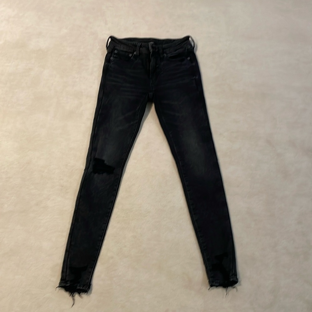 American Eagle Distressed Next Level Stretch Jeggings in black size 6 long - Picture 1 of 10